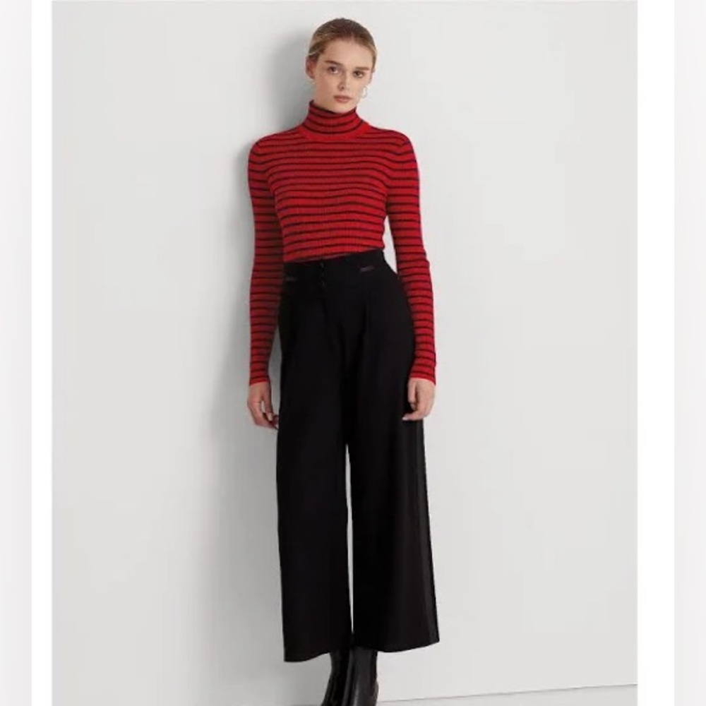 Lauren Ralph Lauren Turtleneck Sweater Women's Red Black Stripes Size M